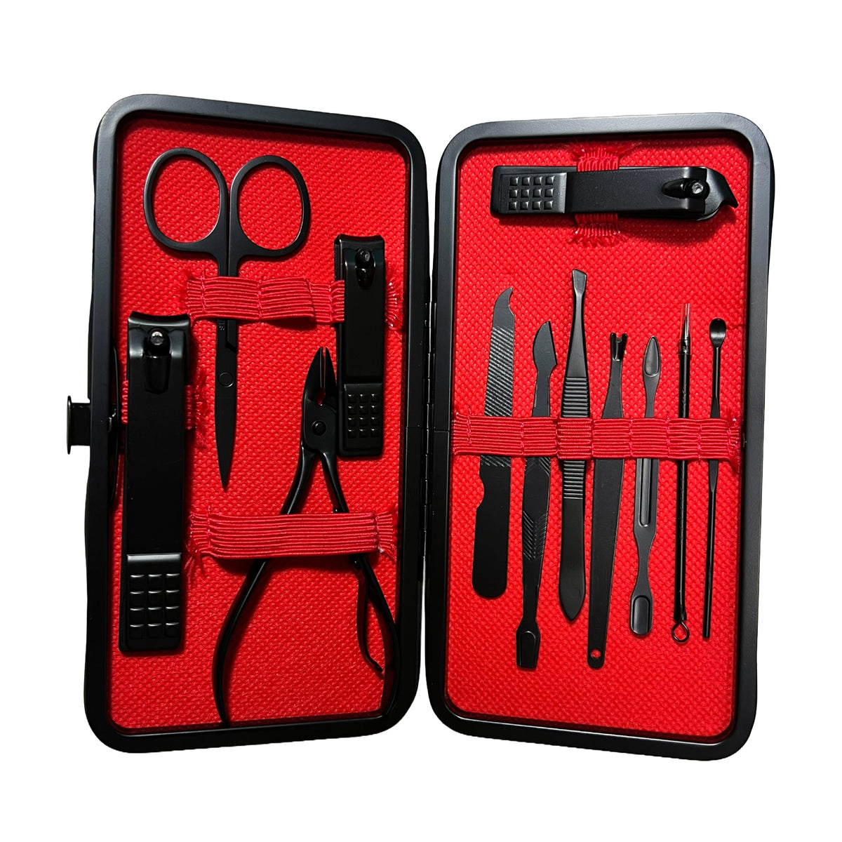 ESTUCHE MANICURE NEGRO INT ROJO