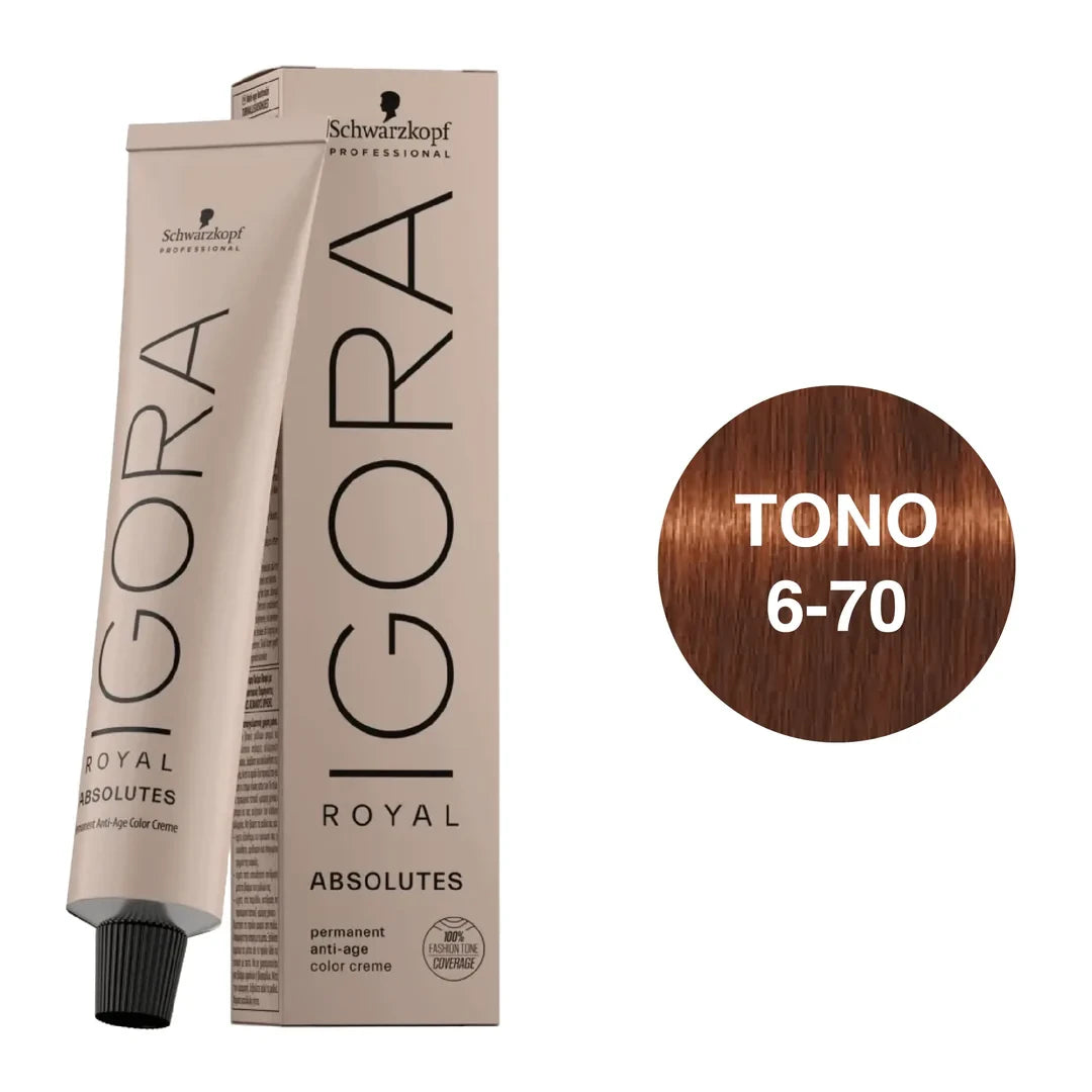 TINTURA IGORA ROYAL ABSOLUTES RUBIO OSCURO COBRIZO NATURAL 6-70